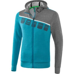 Erima 5-C Trainingsjacke Mit Kapuze – Oriental Blue Mel./grey Mel./white